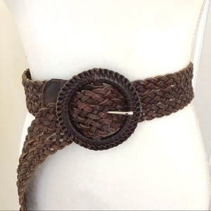 Boho Braided Leather Belt w/ Free Buckle & Tassel Rich Brown 46” long 2” Wide M